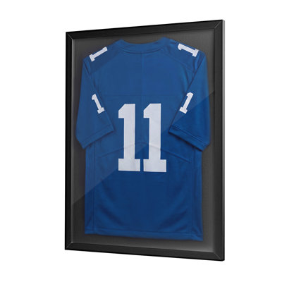 Boîte-cadre en jersey de sport avec panneau de protection contre les rayons UV à 98% et cintre en jersey pour cadre de baseball en jersey, 31,5 x 23,6 x 1 po, noir et blanc