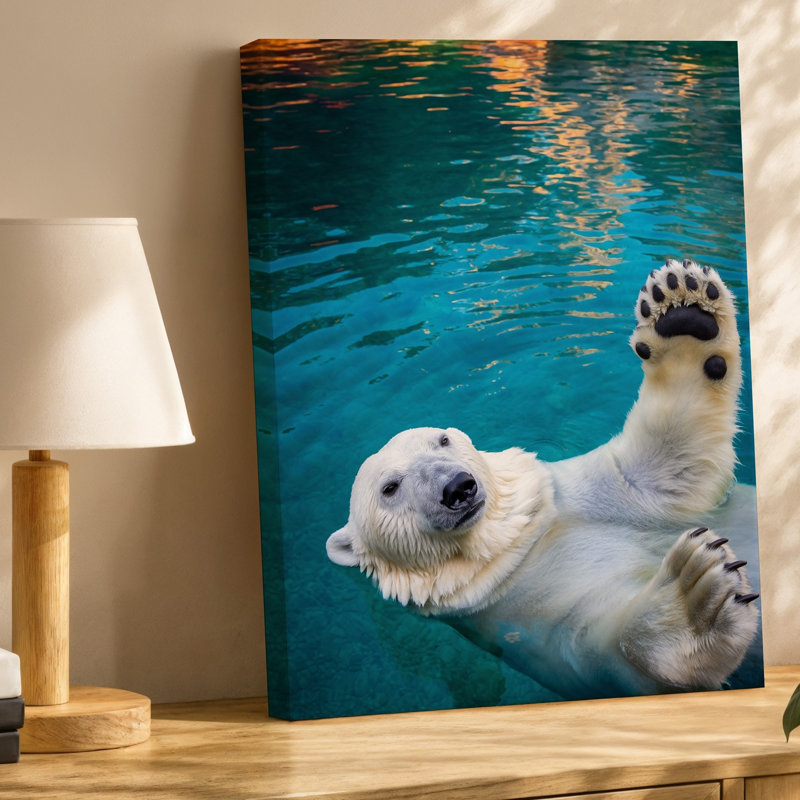 Toile, "Un ours polaire ludique flotte sereinement sur son dos", art mural, H 40 po x l 30 po