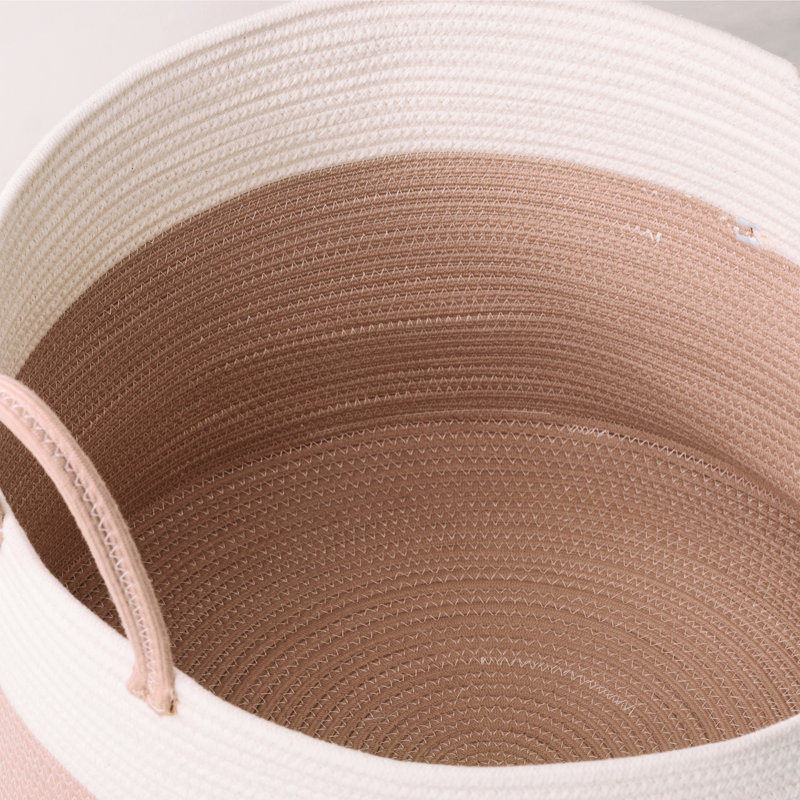Cotton Round Laundry and Storage Basket - 21.7" x 21.7" x 13", Brown/White