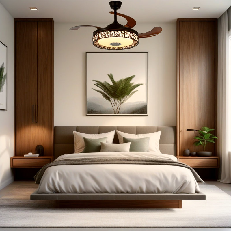 42 Inch Pendant Light - Black Bird's Nest Remote Control Inverter 7 Colour Bluetooth Invisible Fan Light - Perfect For Living Room/kitchen Island/bedroom