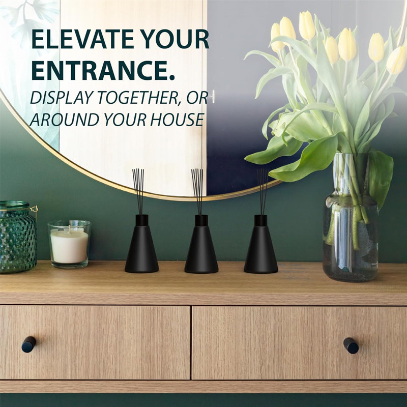 3 Pack Reed Diffuser for Long Lasting Freshness At Home | Unforgettable Scent and Elegant Décor, Black