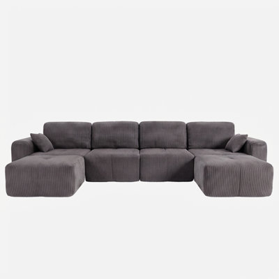 Modular Sectional Sofa with Ottomans, 6-Piece Set