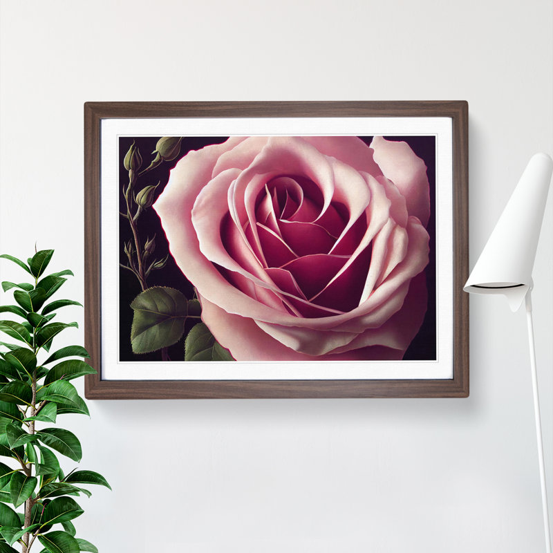 XH1022-626X An Exceptional Rose Flower - Single Picture Frame Painting, 25cm H x 34cm W x 2cm D, Walnut
