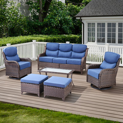 6-Piece Outdoor Wicker Patio Conversation Set With Swivel Chairs And Coffee Table