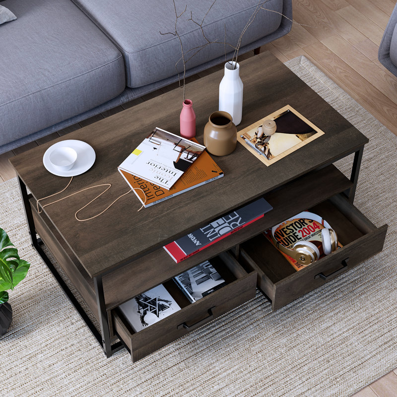 Frame Coffee Table with Storage, Dark Brown