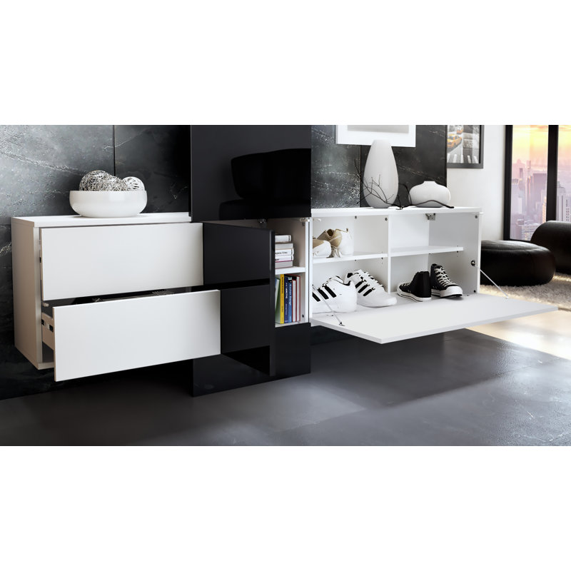 Mccurdy Hall Tree 209cm Wide with Shoe Storage, Black (glossy)