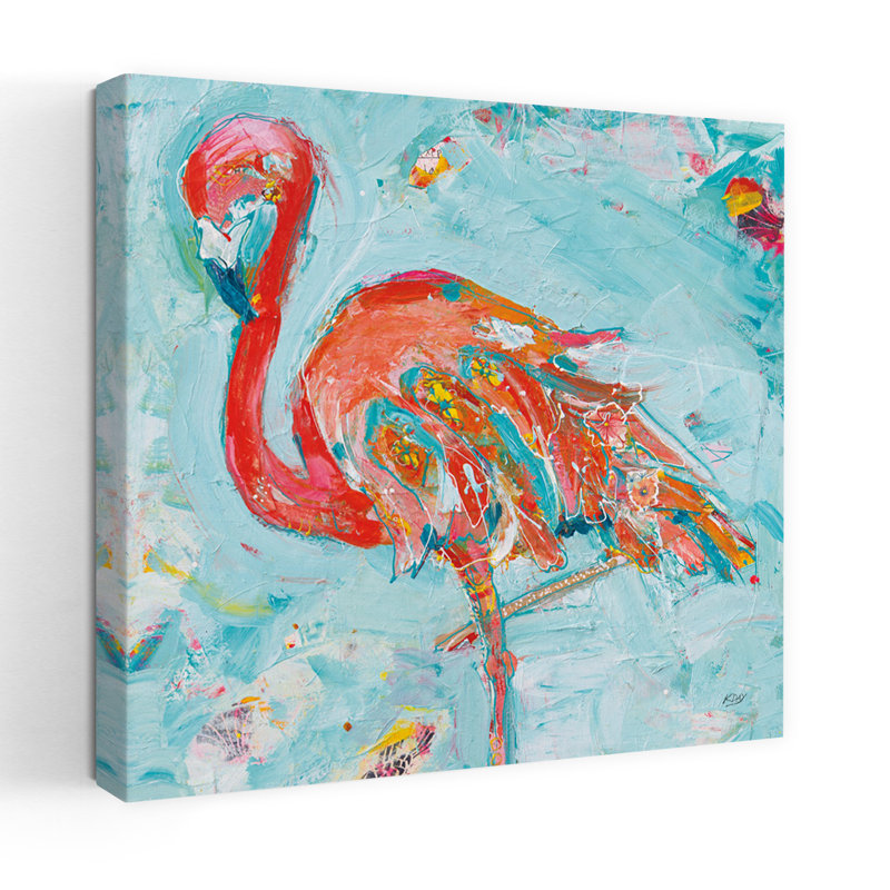 Flamant rose vif, art tropical, H 24 po x l 24 po