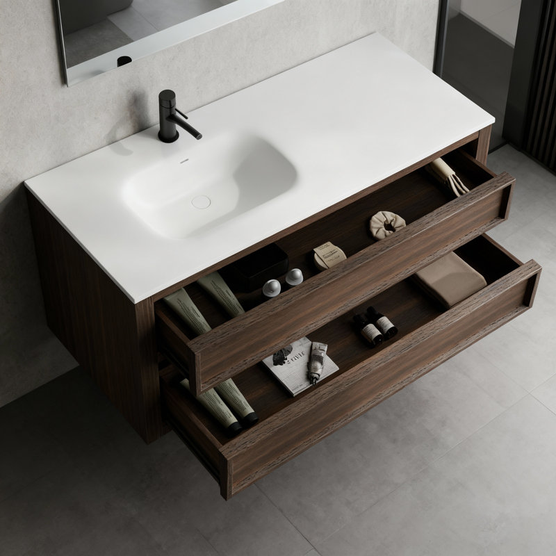 Meuble-lavabo autoportant à 2 tiroirs en chêne fumé l 48 po x P 20 po Vivian