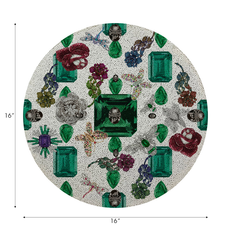 Jewel Box Emeralds Vegan Leather Round Beaded Placemat