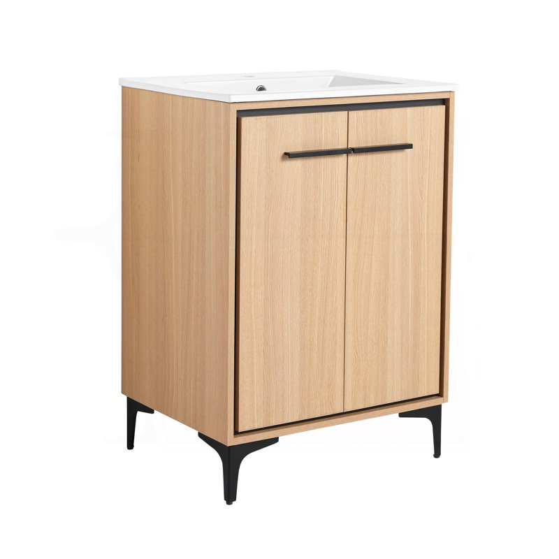 Base de meuble-lavabo 24 po avec lavabo, armoire de rangement avec portes, bois d'ingénierie