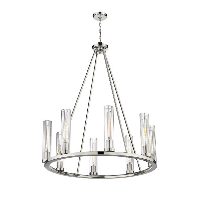 Lorryann 8 - Light Dimmable Wagon Wheel Chandelier, Polished Nickel