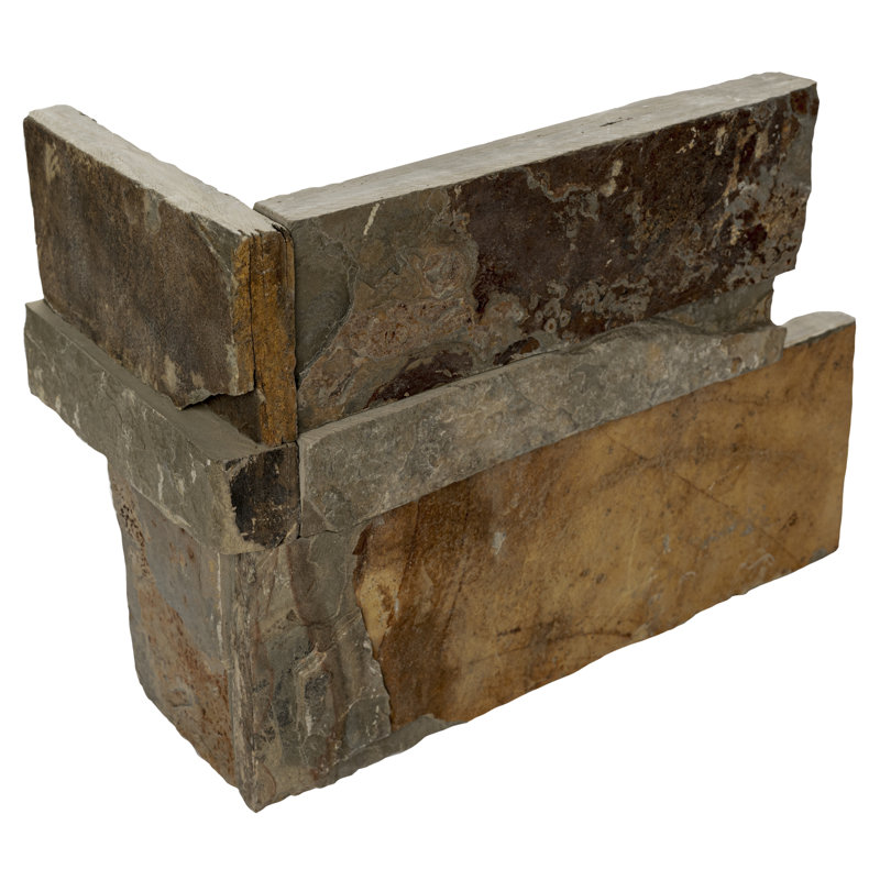 Stonecrest 9 in. x 18 in. Split Face Natural Stone Ledger Corner Wall Tile, Sierra Gold