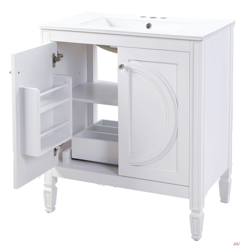 Meuble-lavabo vintage 30 po sans assemblage avec lavabo en céramique, deux portes à fermeture en douceur et tablette réglable, style campagne moderne
