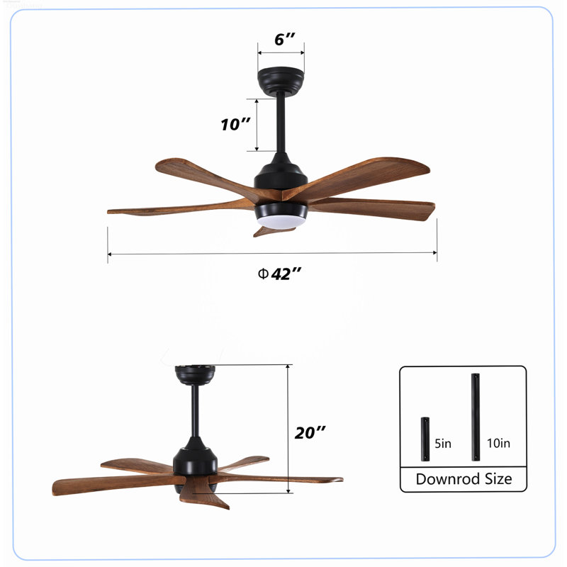 Ventilateur de plafond industriel moderne à moteur à courant continu réversible de 42 pouces à 6 vitesses avec lumières, noir mat