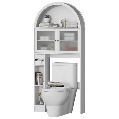 Freestanding Over The Toilet Storage Cabinet With Adjustable Shelf And Acrylic Doors, Arched Space-saving Bathroom Organizer