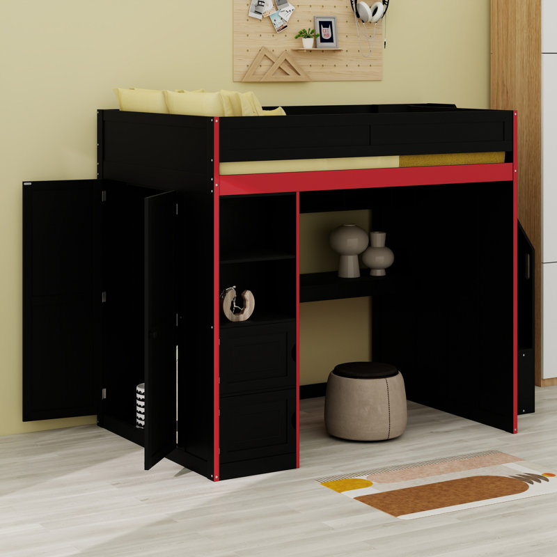 Lit mezzanine avec bureau et rangement, lumières DEL, Double