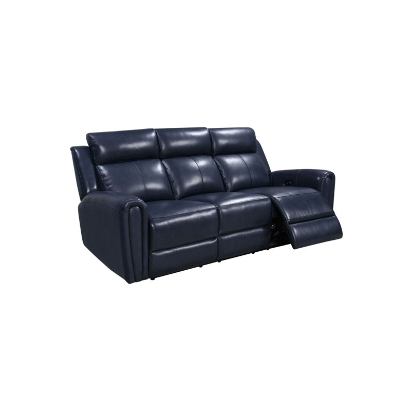 Jaberi Upholstered 82'' Power Reclining Sofa, Blue Genuine Leather