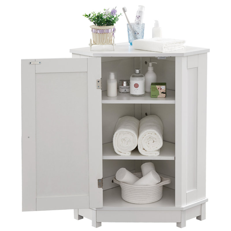 Armoire de rangement blanche triangulaire avec tablettes réglables, White
