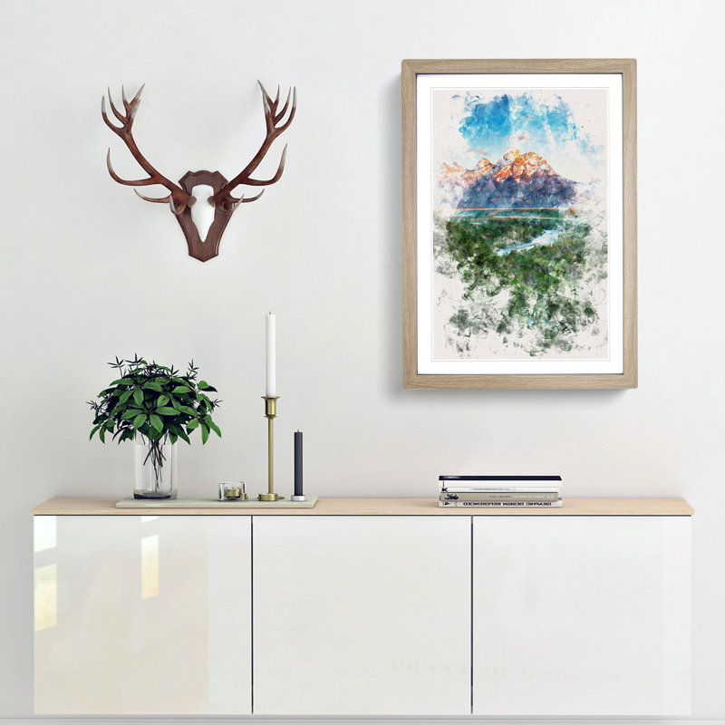 Teton Mountain Range - Picture Frame Painting Print, 33cm H x 24cm W x 2cm D, Oak Framed