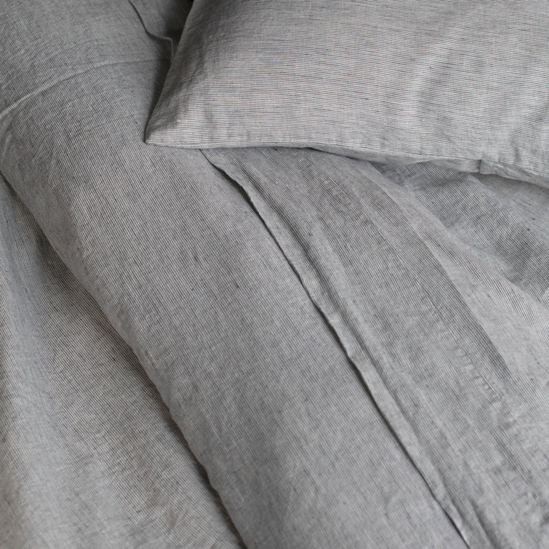 100% French Linen Duvet Cover & Sham Set, King Duvet Cover + 2 King Pillow Shams, Shadow Pinstripe Striped