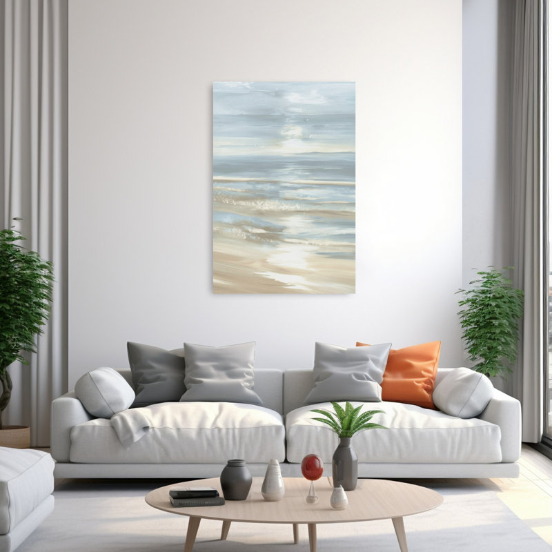 «Quiet Shore Peaceful Tranquil Abstract Coastal», art mural, 60" H x 40" W
