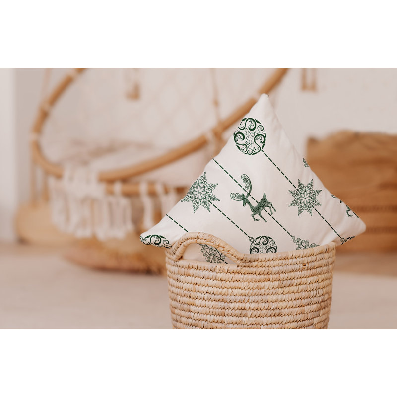 Coussin intérieur / extérieur Christmas Lines, Blanc/vert, H 16 po x l 16 po