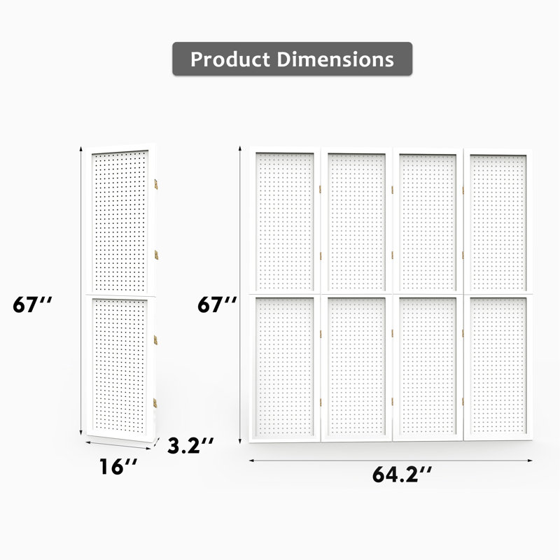 Cloison 4 panneaux pliants en bois massif l 64,1 po x H 67 po Leberecht, Blanc