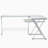 Techni Mobili L-Shaped Tempered Glass Top Computer Desk With Pull Out Keyboard Panel, Clear