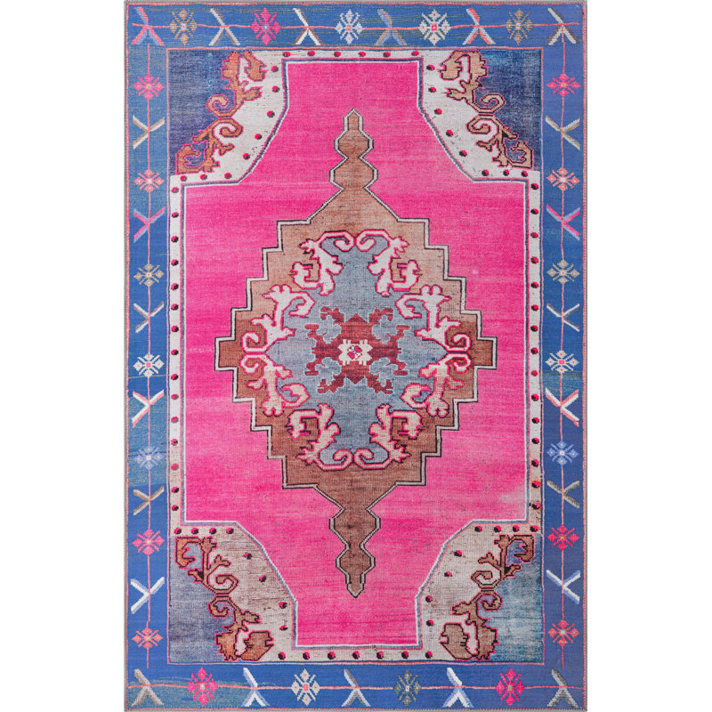 Tapis traditionnel d'Oppie fuchsia / violet, Rectangle 5 pi x 8 pi