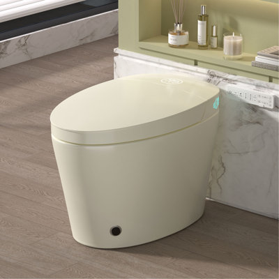 Toilette intelligente avec bidet intégré, toilette de bidet avec siège chauffant, coup de pied de pied, eau chaude et sécheuse, veilleuse, chasse d'eau automatique, douchette de 12 po, télécommande