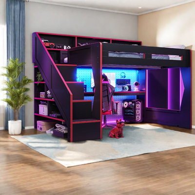 Lits multifonctionnels avec rangement, Queen en bois MDF de style loft moderne pour la maison