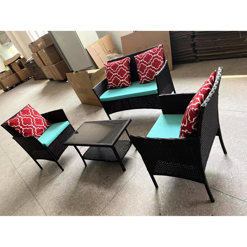 Pe Patio 4: chaise d'extérieur, table d'appoint, coussins, structure solide, hydrofuge, brun conversation: 4, fabrication, résistant à la décoloration,