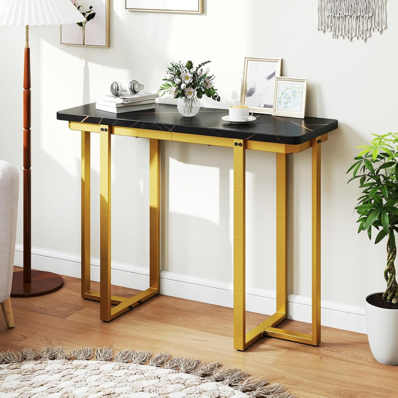Modern Black Marble Entryway Console Table