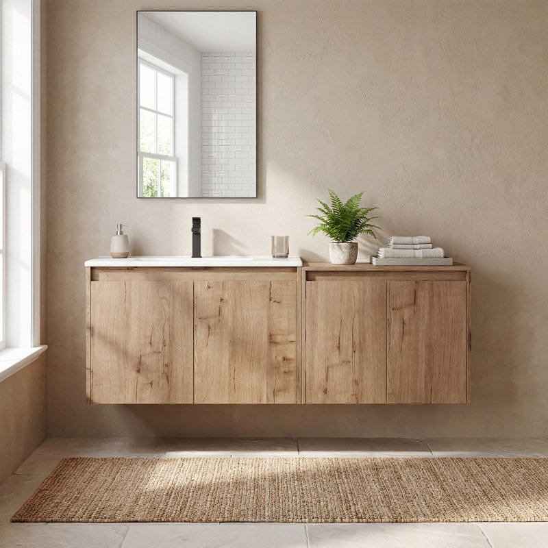 Meuble-lavabo simple 54 po avec lavabo en céramique et conception sans poignée, 54"