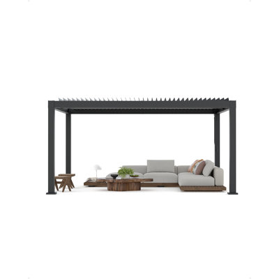 Modern Louvered Pergola with All-Aluminum Frame, Adjustable Roof & Integrated Drainage, Reinforced Weather-Resistant Gazebo for Garden, 12x16 FT (Grey)