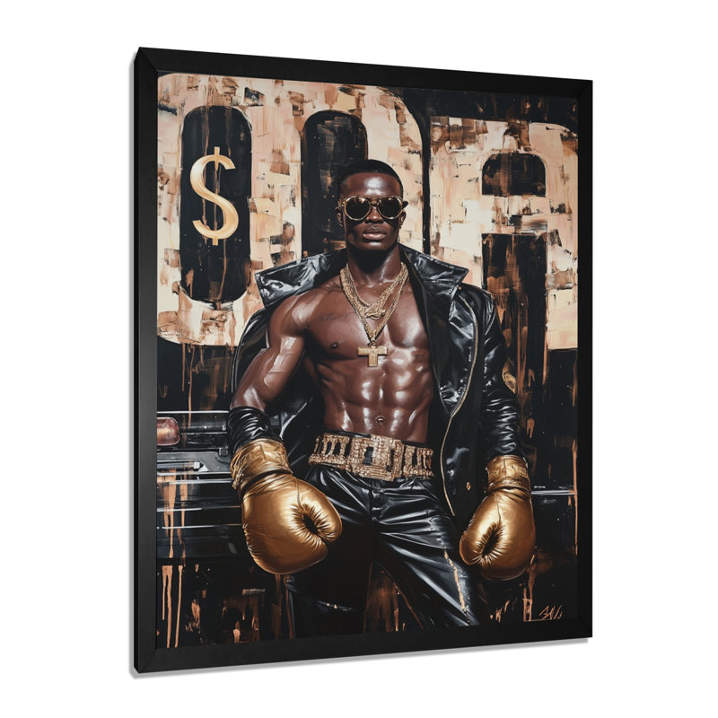 «Boss Fighter African American Man II» - Décoration murale homme, Toile encadrée noire simple, H 20 po x l 12 po x P 1 po