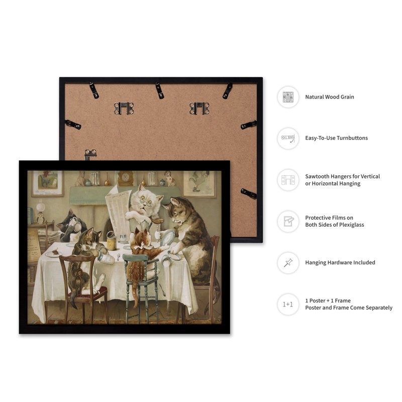 Cats At Meal Time, Black Framed, Poster, 24"H x 32"W