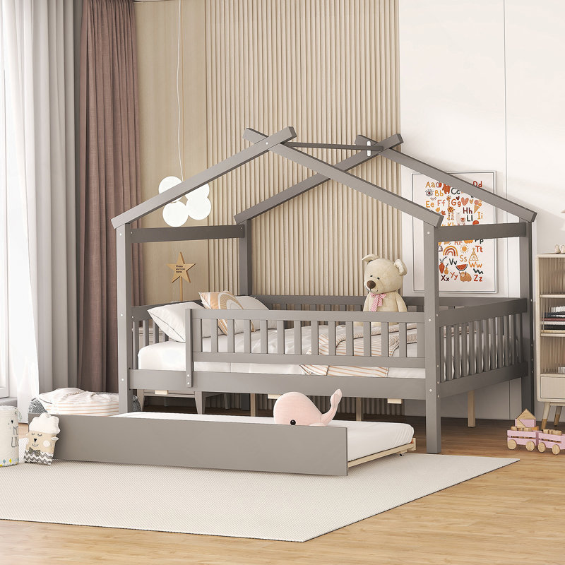 Lit gigogne en bois, Gris