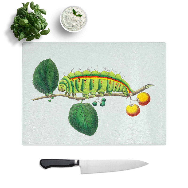 Tempered Glass Caterpillar Chopping Board, 39 cm W x 28.5 cm L