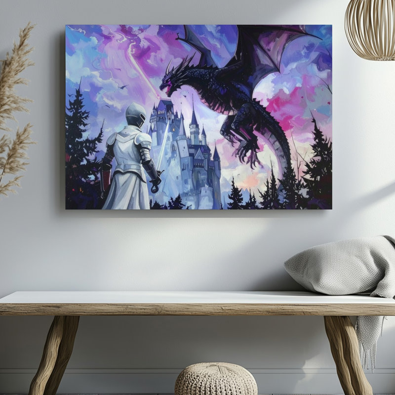 Art mural sur toile, chevalier contre dragon fantôme, H 9 po x l 12 po