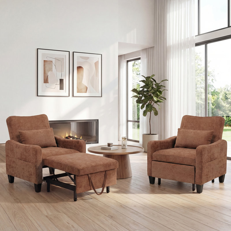 Upholstered Convertible Sleeper Accent Chair Bed Chaise Lounge Chair Armchair, 0range
