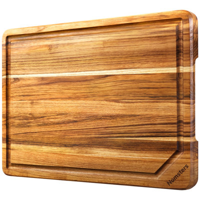 Planche à découper en bois de teck de 43 cm (17 pouces) pour la cuisine, antidérapante, idéale pour la charcuterie.