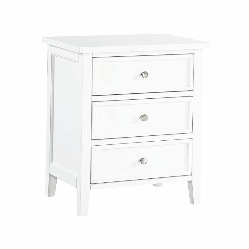 Luca 3-drawer Nightstand - White, White