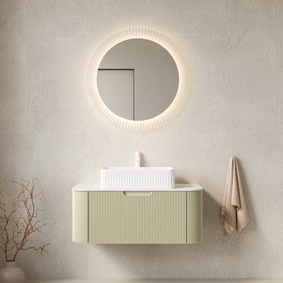 Élégant meuble-lavabo mural avec lavabo en céramique durable de style français, idéal pour les salles de bain modernes