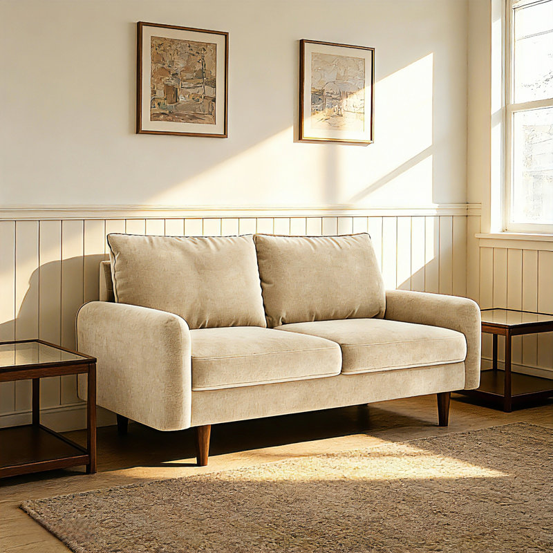 56.3" Velvet Spring-Padded Loveseat Comfort Sofas, Beige