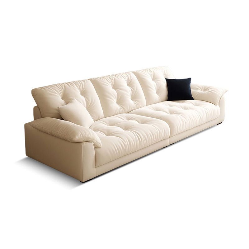 Modern white simple suede straight-row sofa, 33.07"H*110.24"W*37.8"D