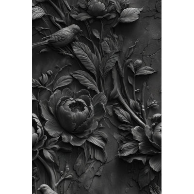 Papier peint floral, oiseaux décoratifs texturés