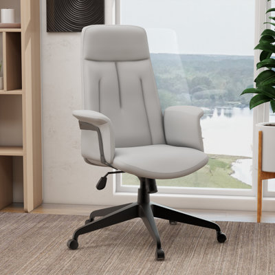 Philander Leather Office Chair – Executive Desk & Conference Seating with Adjustable Height, Lumbar Support, Swivel Base & Fixed Arms by Corrigan Studio