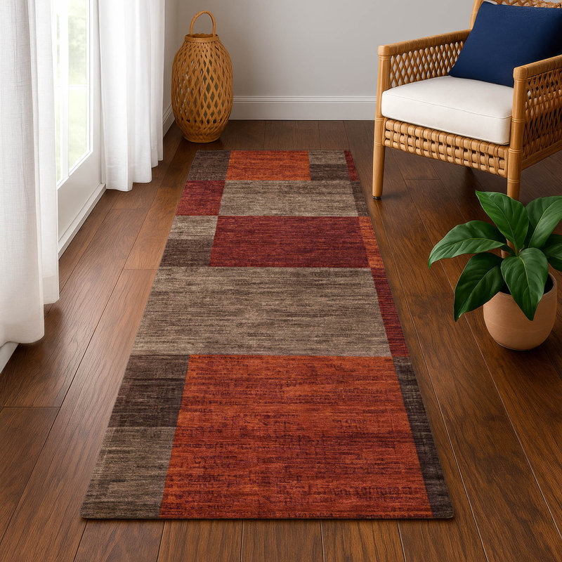 Premium Machine Washable Lubbers AMF1749 Squares Rug, Runner 2'3" x 7'6"