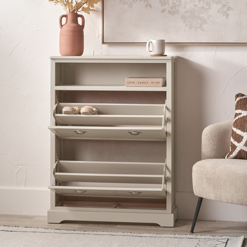 12 Pair Flip Down Shoe Storage, Linen Grey